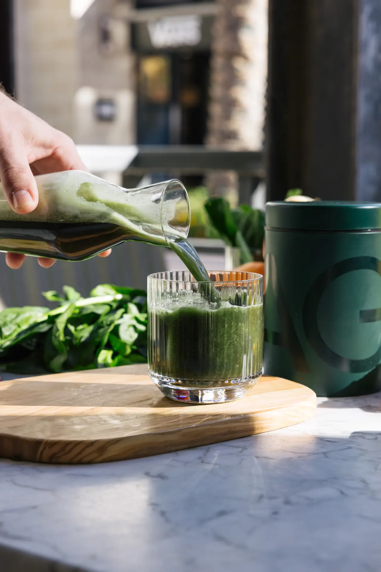 True Food Kitchen green juice pour